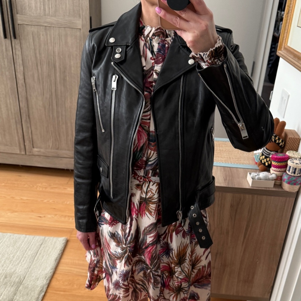 Saint Laurent Black Leather Cropped Moto Jacket - Picture 3 of 10